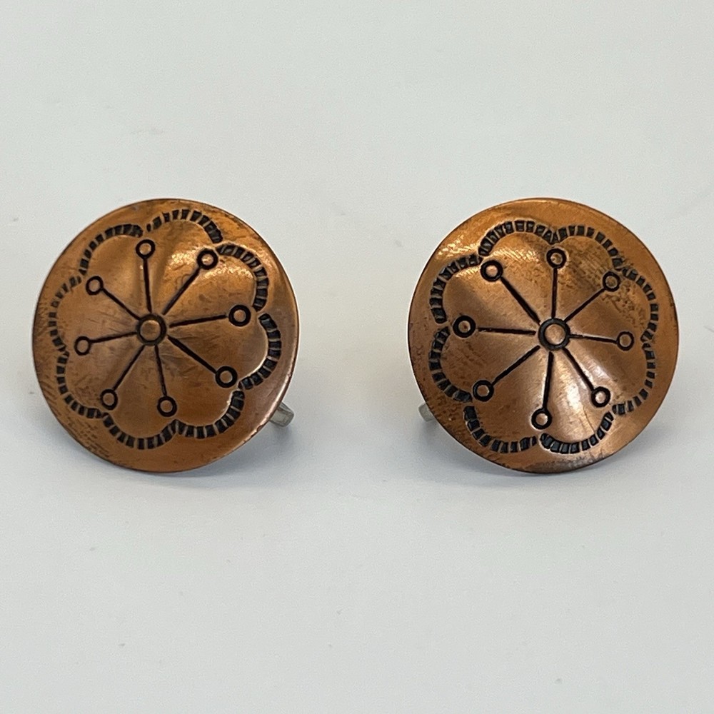 Copper Native American Concho Style Earrings Clip-on Vintage
