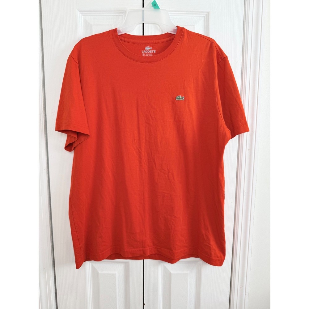 Lacoste T-Shirt Size 6 XL Orange Short Sleeve Cotton Crewneck Classic Sport Logo