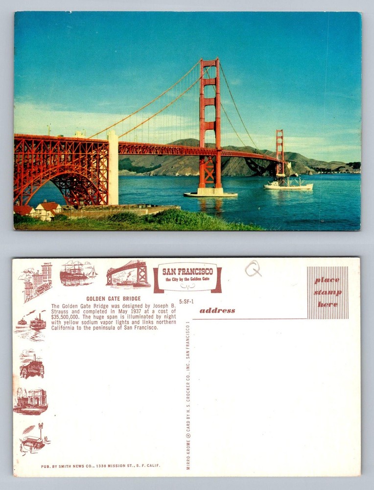 San Francisco, CA-California, Golden Gate Bridge Bay View Vintage Postcard