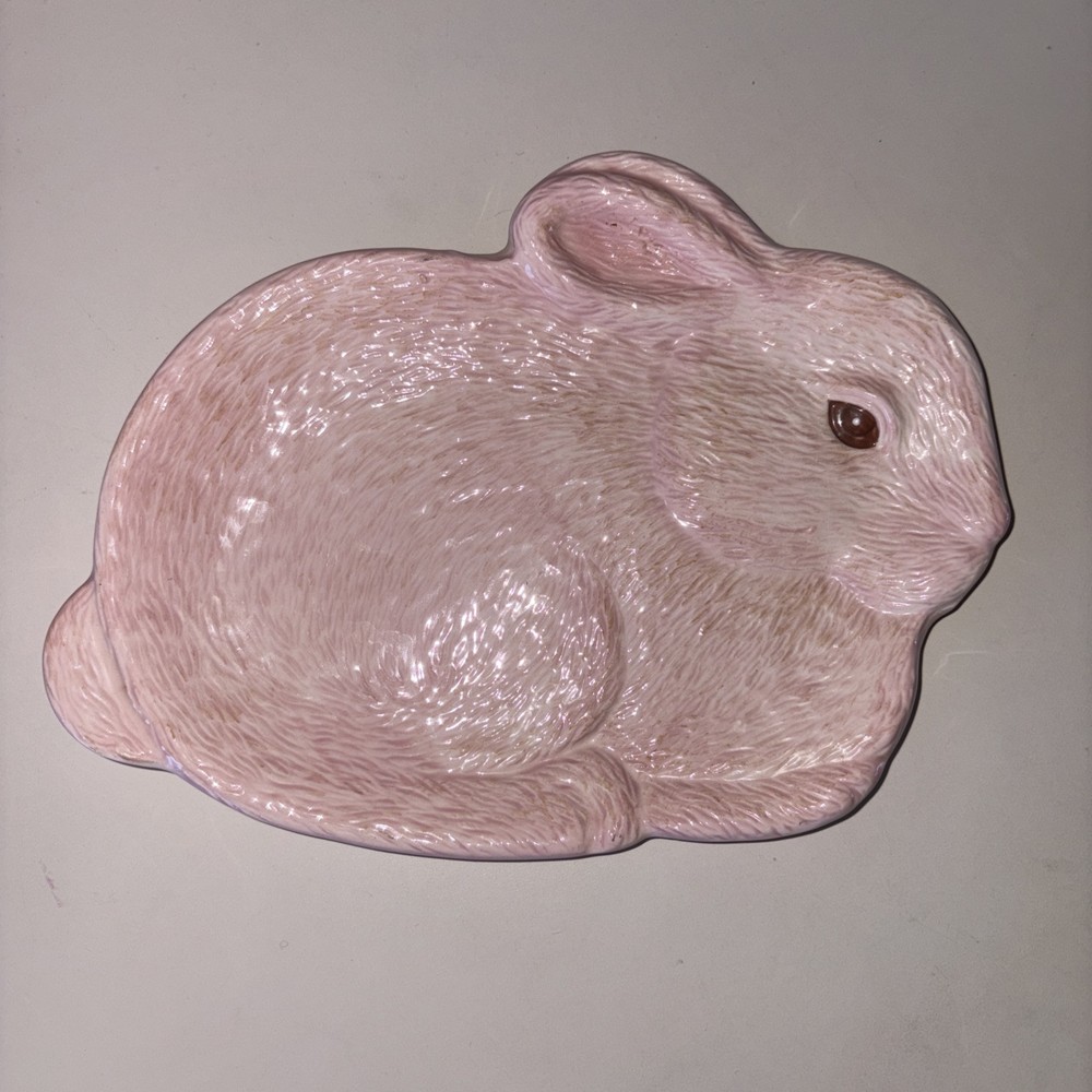 Hallmark Easter Bunny Dish Plate Rabbit Hare Candy Trinket Dish Pink