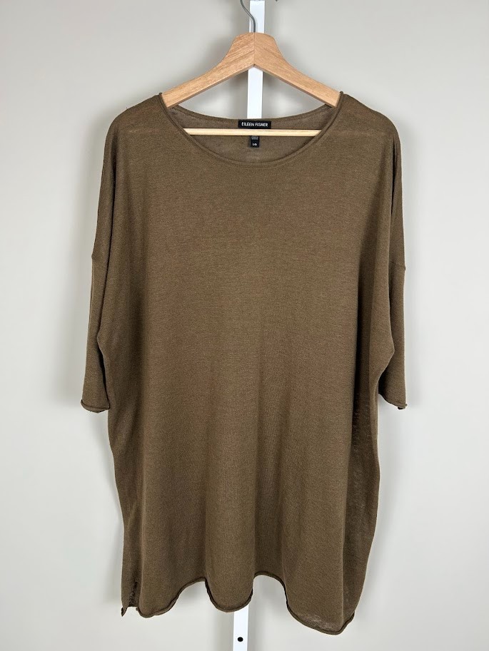EILEEN FISHER Organic Linen Cotton Boatneck Tunic Top Brown Size Large