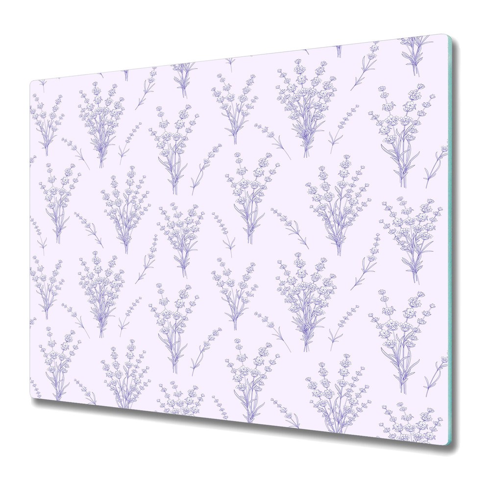 Glass Surface Protector Lavender flowers illustration purple and grey 60x52