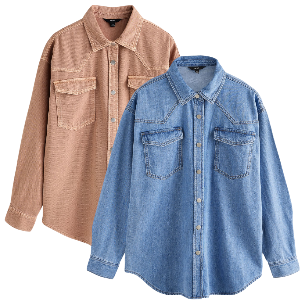 Ladies N@@t Oversized Denim Shirt 100% Cotton Blue Pink Sizes XS - 2XL