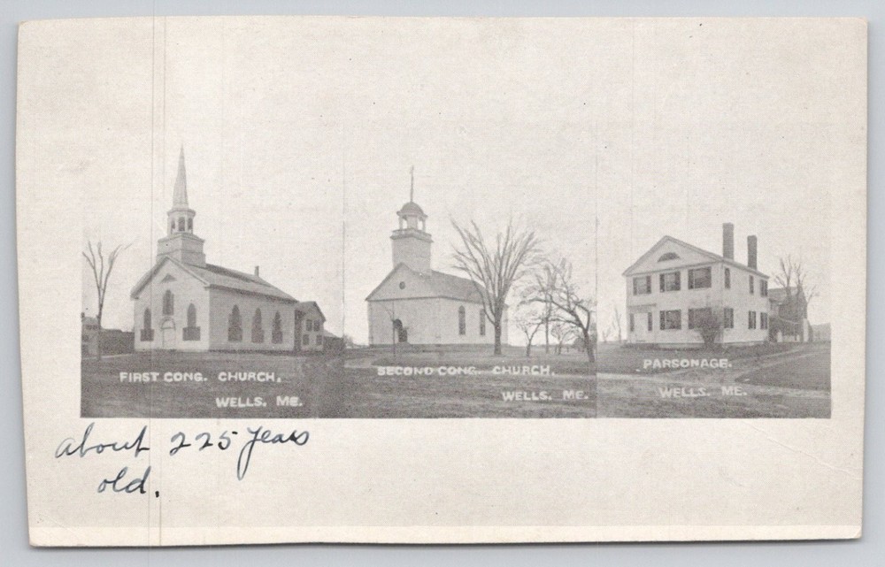 Wells, ME First & Second Congregational Churches Parsonage Postcard c.1910