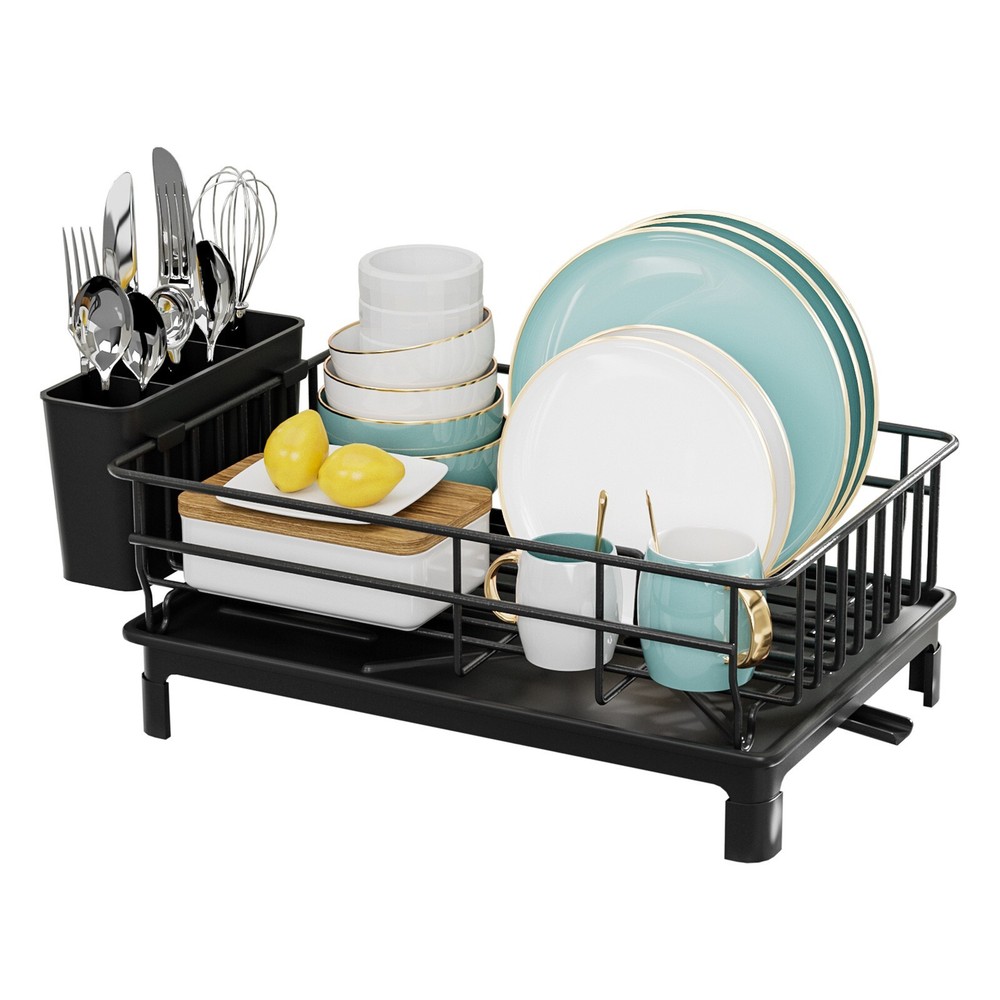 Durable Stainless Steel Kitchen Dish Drying Rack w/Utensil Holder&Drain Board US