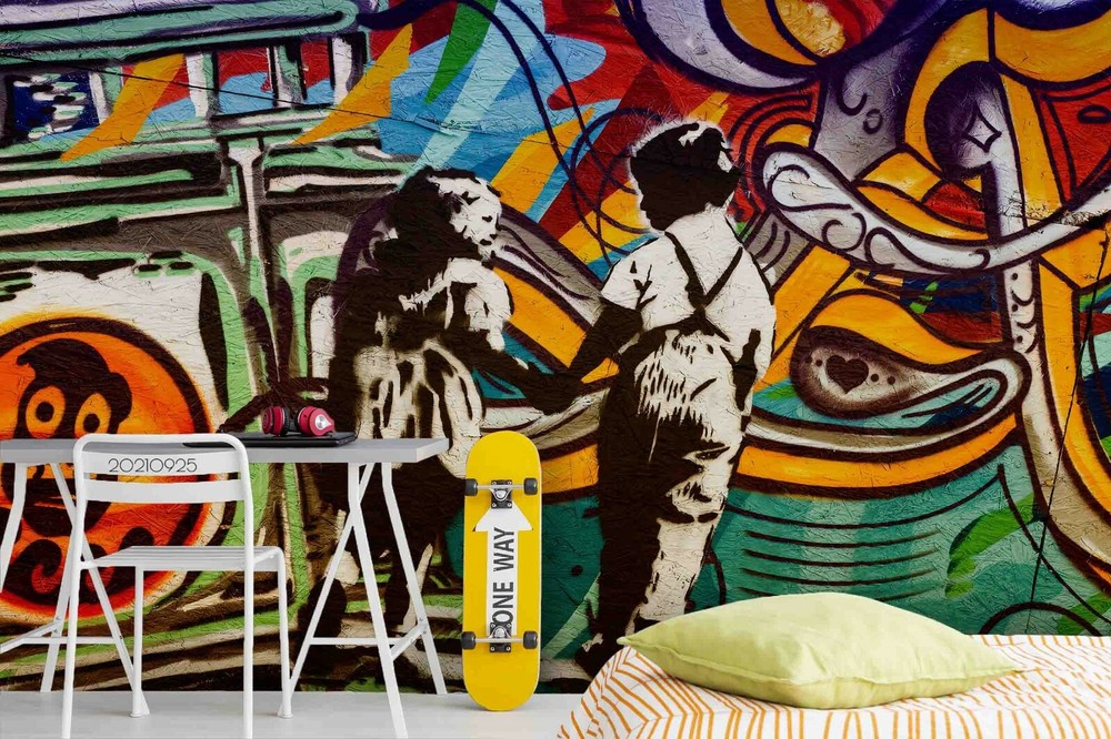 3D Abstract Artistic Graffiti Self-adhesive Removable Wallpaper Murals Wall 378-image