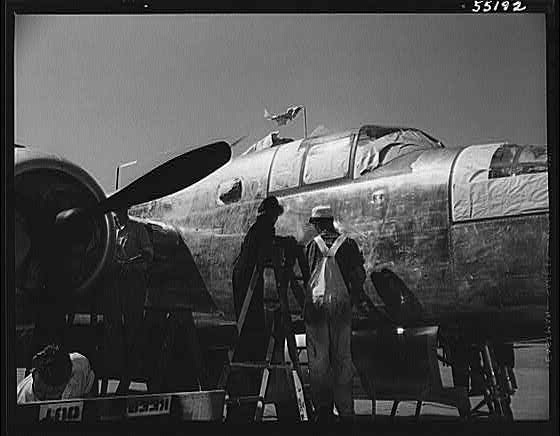North American Aviation B-25 Assembly Line 1940s Employees Preparing Bomber