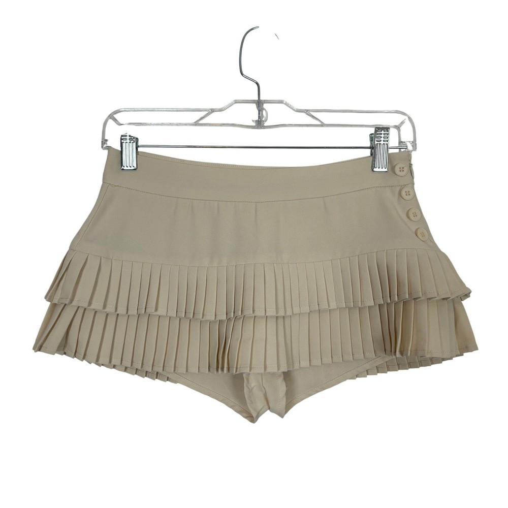 Edikted Pleated Mini Skort Womens XS Cream Tiered Festival Coquette Preppy Micro