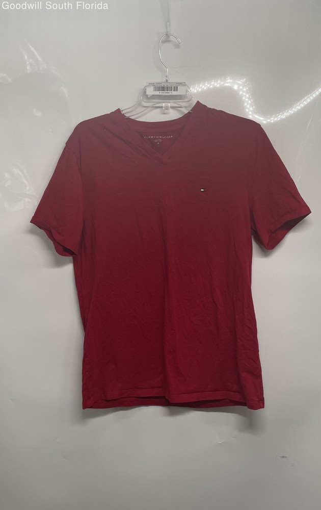 Tommy Hilfiger Mens Red V-Neck Short Sleeve Pullover T-Shirt Size Medium