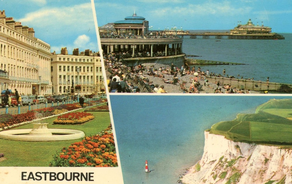 Bandstand & Pier, Carpet Gardens, Beachy Head, Eastbourne, England --POSTCARD