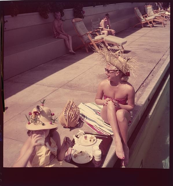 Photo:Poolside Women in Swimwear 1960s Palm Springs Resort Scene