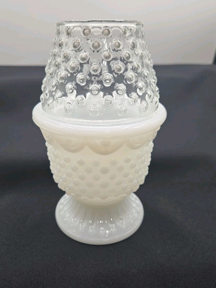 Avon Milkglass Hobnail Fairy Lamp Candle Holder Excellent