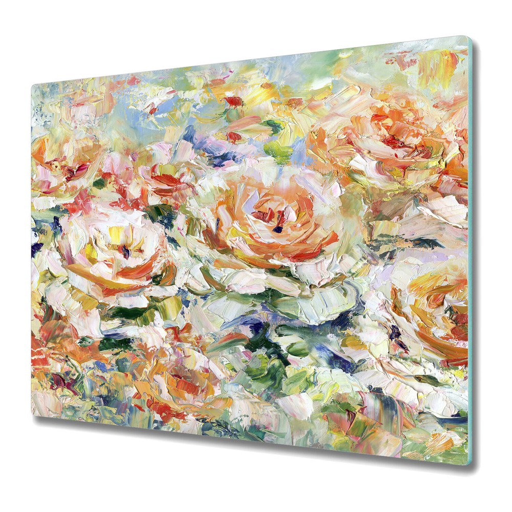 Glass Chopping Board Painting Roses trend romantic delicate flora garden 60x52