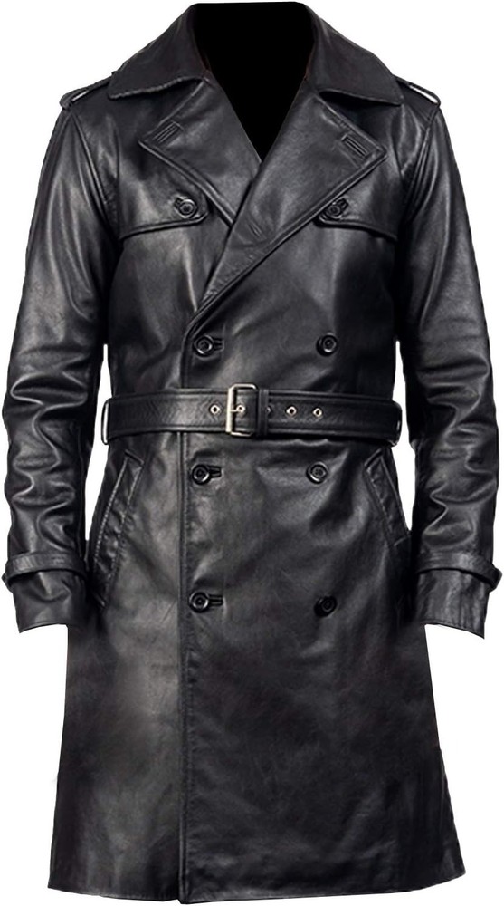 Men's Black Leather 100% Real Lambskin Vintage Trench Coat Stylish Winter Wear