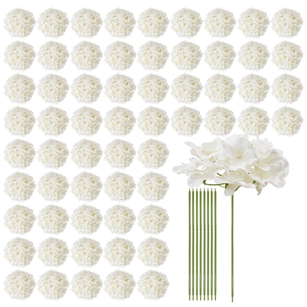 305PCS White Silk Hydrangea Artificial Flowers w/ Stems for Wedding DIY Decor