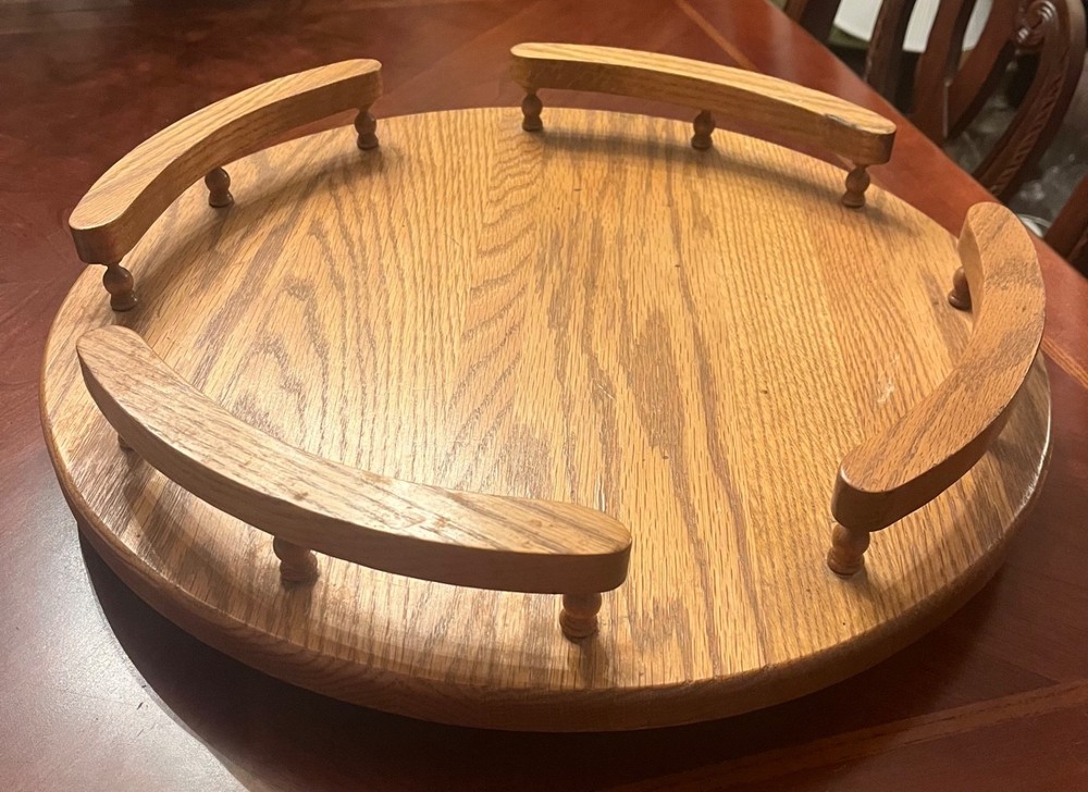 Vtg Mcm Lazy Susan Solid Wood Grain Mcm Granny Core 18