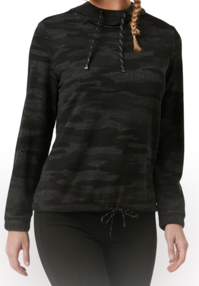 Free Country Black Camouflage Hoodie Sweatshirt with Drawstring Waist Women’s Xl