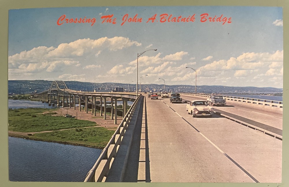 1960 Duluth, Minnesota And Superior Wisconsin John A Blatnick Bridge Old Cars PC