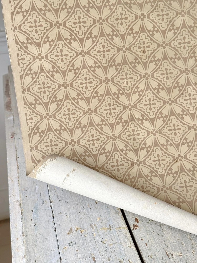 c 1880 17 inches Antique Wallpaper Neutral Taupe Lattice Trellis French Revival