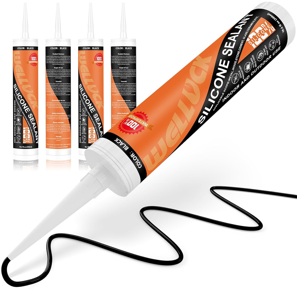 Black Silicone Caulk, 100% Waterproof Silicone Sealant Adhesive Caulking,For RV,