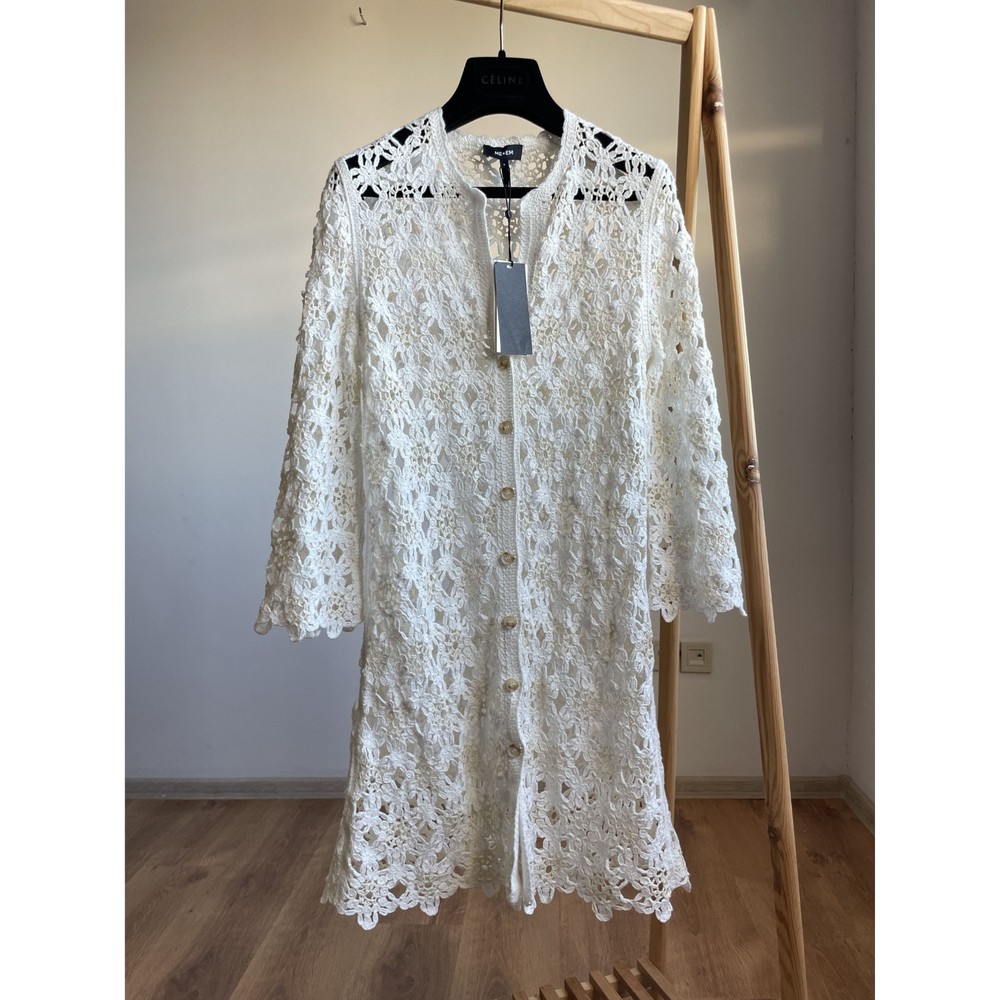 BNWT ME+EM Floral Crochet White/Ecru Beach Mini Dress Size S
