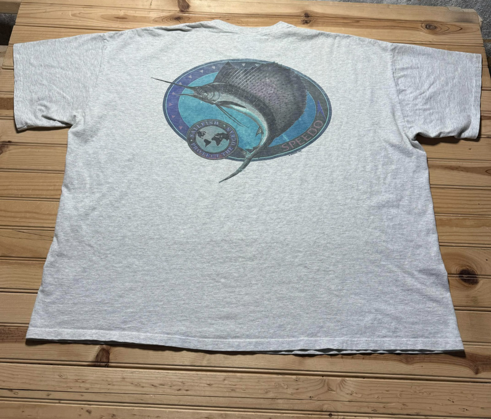 Vintage 90s 1996 Speedo Sailfish Protect The Ocean Fishing Nature Shirt Size 4X