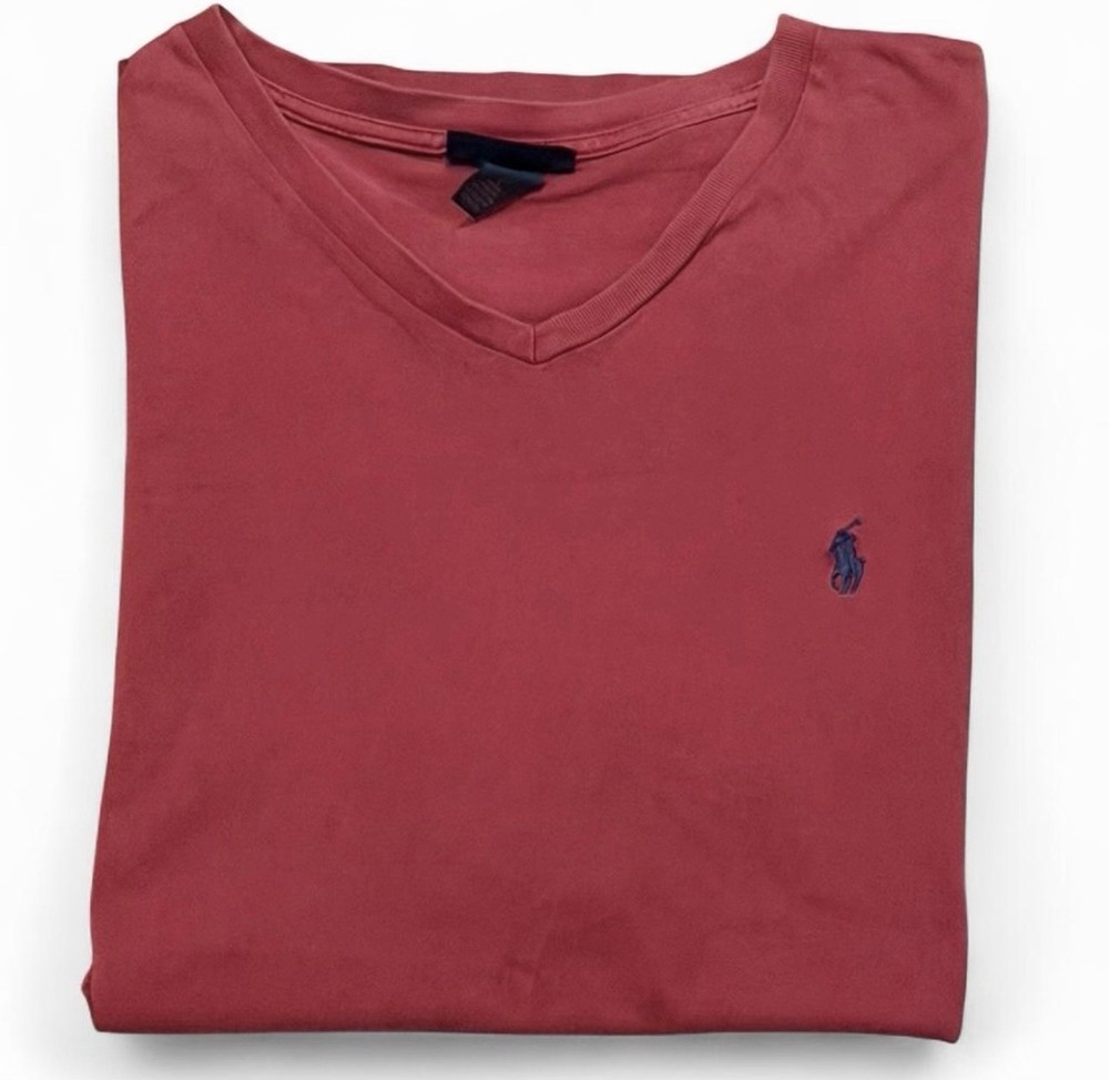 Polo Ralph Lauren V Neck T Shirt Red Pony Logo Mens Large