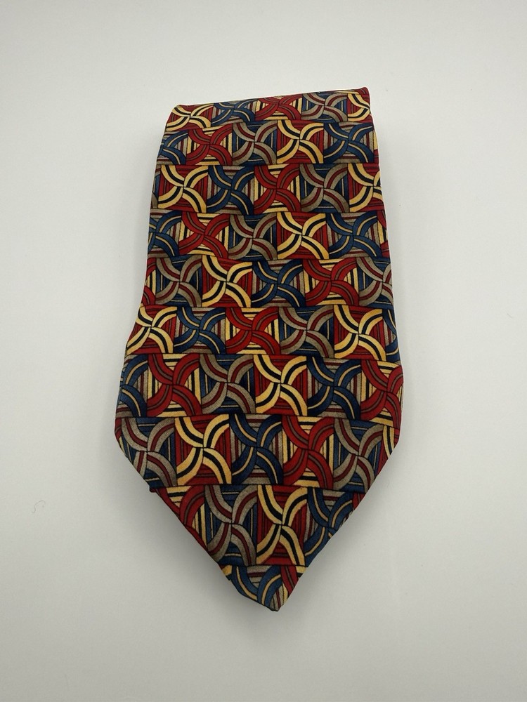 J. Garcia 100% Silk Tie Men’s Necktie Multicolor Red Yellow Blue (T377)