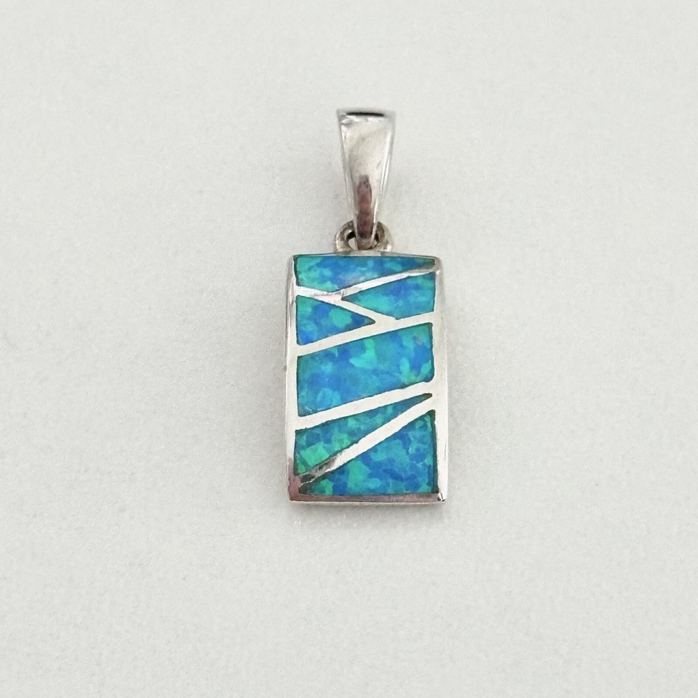 925 Sterling Silver Blue Fire Opal Inlay Charm Pendant