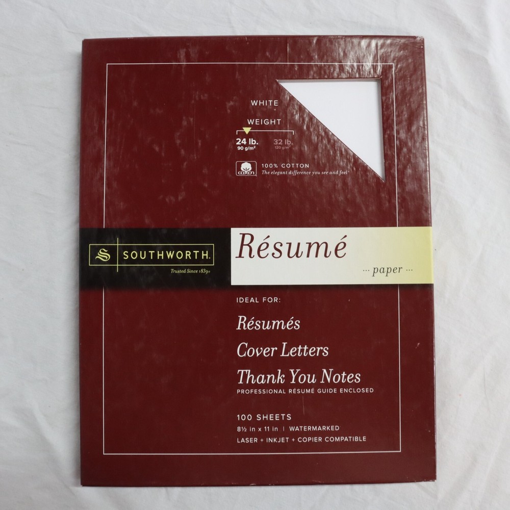 Southworth Resume Paper Open Box 59 Sheets Cotton White 24 lb Watermarked Vtg