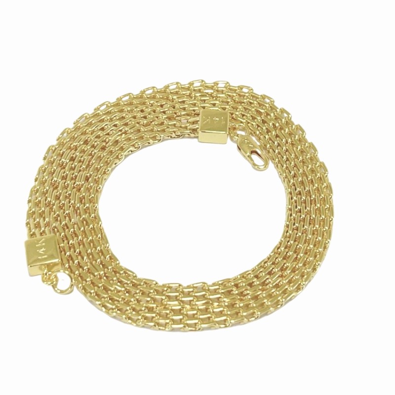 14K Yellow Gold Flat Mesh Bismark Chain Necklace 6mm Solid Gold Jewelry 18