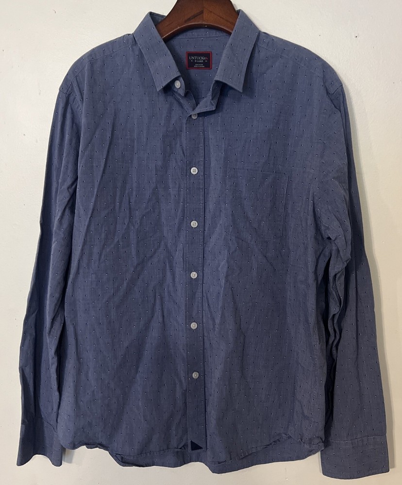 EUC UNTUCKit Mens Blue Dress Shirt Diamond Pattern Long Sleeve Button Up XL