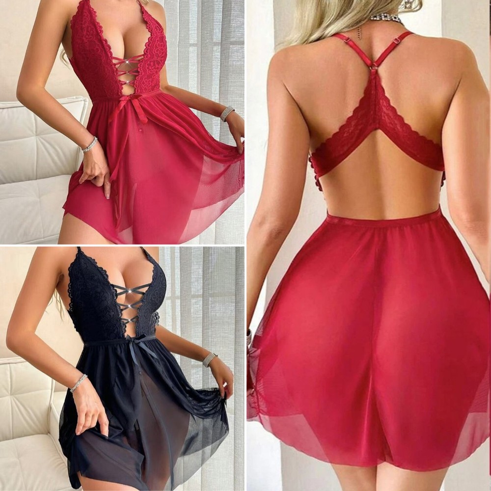 Women's Sexy-Lingerie Babydoll G-string Sleepwear Underwear Lace Dress Nightwear