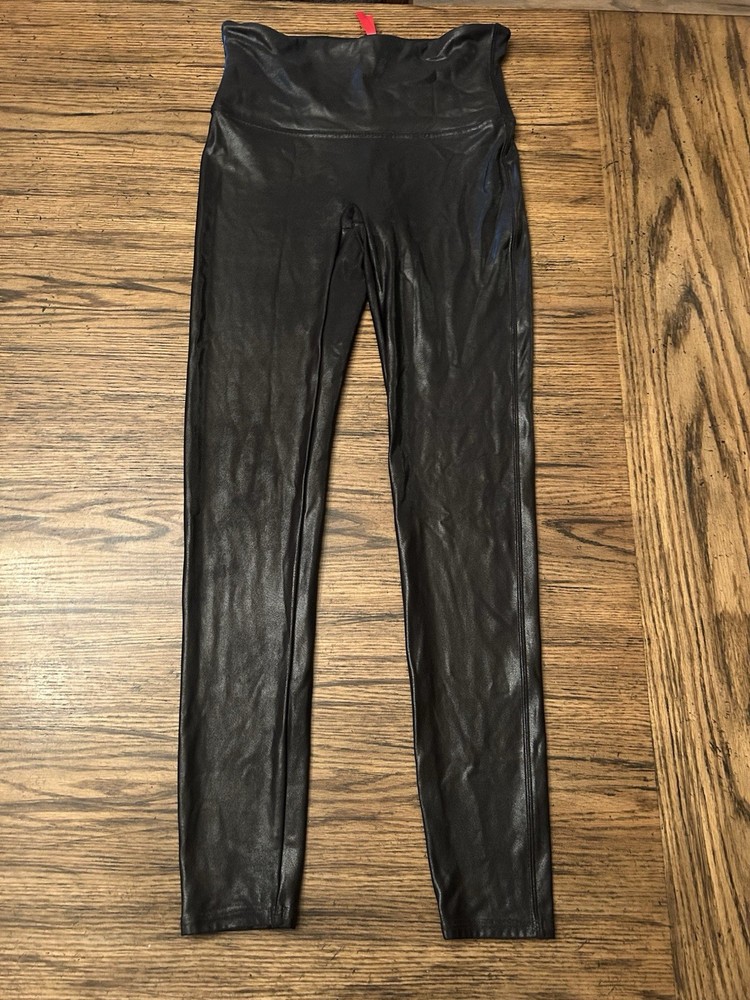 Spanx Size Large Faux Leather Leggings for Women, Black