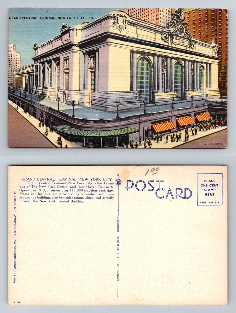 Grand Central Terminal, New York NY-New York, Columns Façade Vintage Postcard