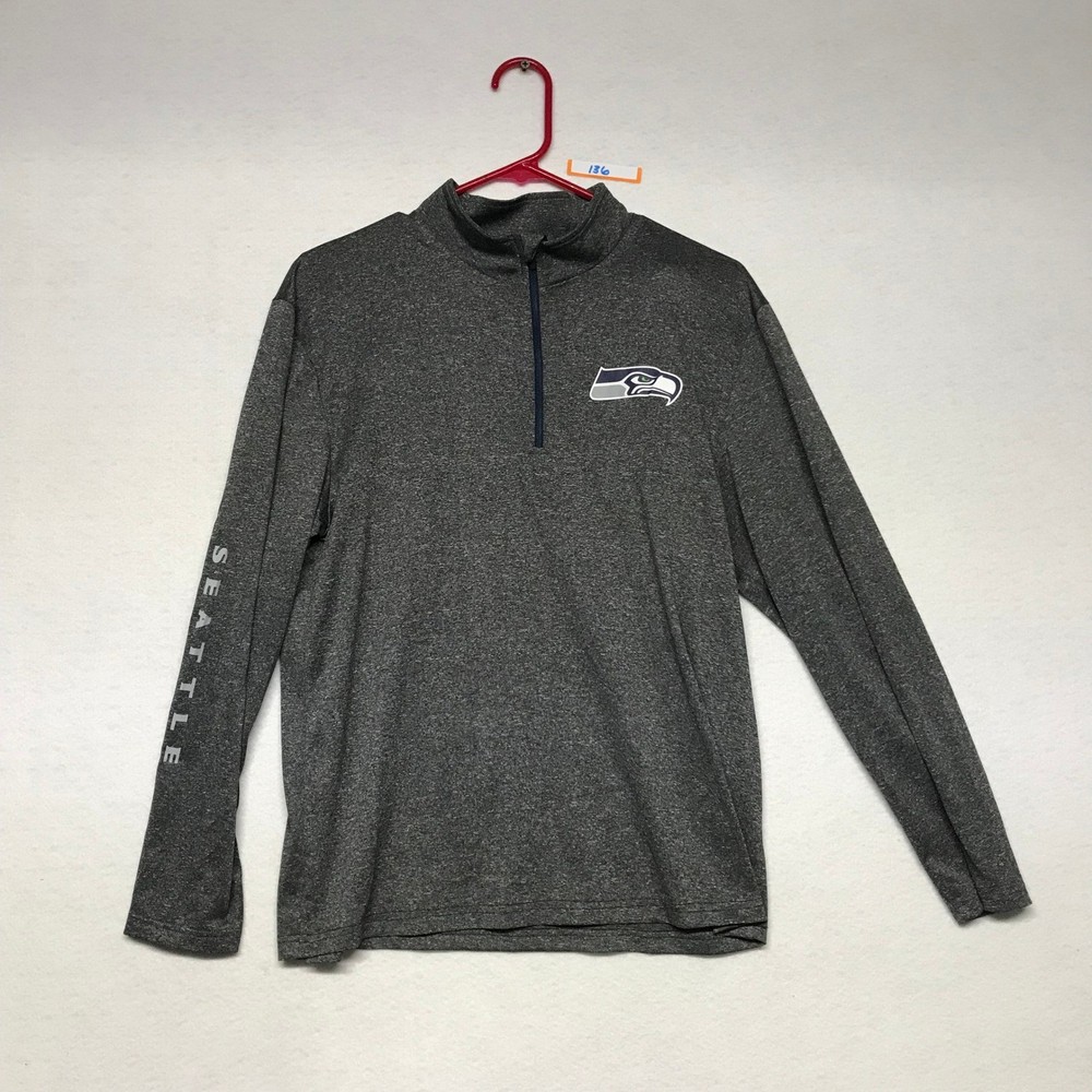 NFL Team Apparel Seattle Seahawks Mens Med Gray 1/4 Zip Pullover Shirt Heather