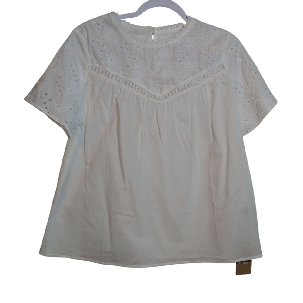 Shein Elegant White Eyelet Women's French Cottage Top Natural Neutral Size L