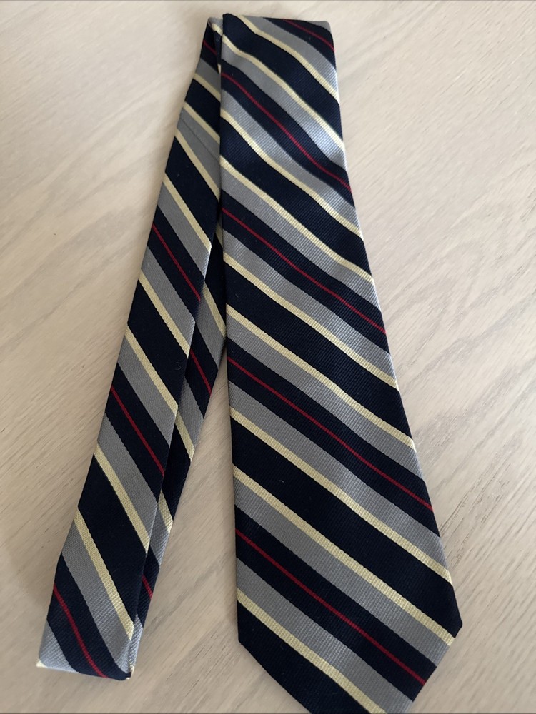 J. Press Men's Silk Navy Silver Red Striped Tie  3.25x56