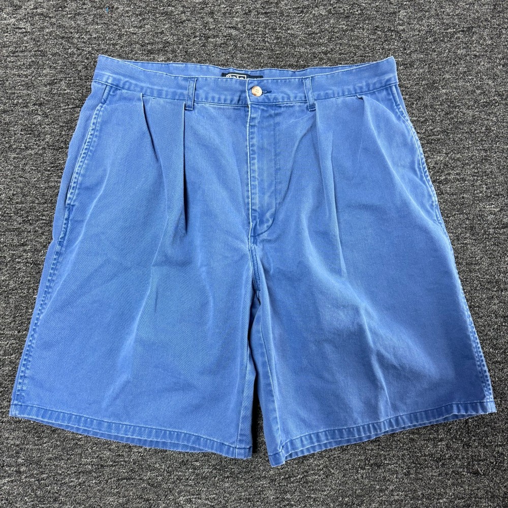 Vintage Polo Ralph Lauren Chino 100% Cotton Shorts Mens Sz 34 Blue Khaki Pleated