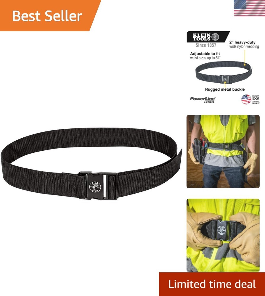 Klein 2-Inch Wide Nylon Work Belt - Maximum Strength, Adjustable 52-Inch