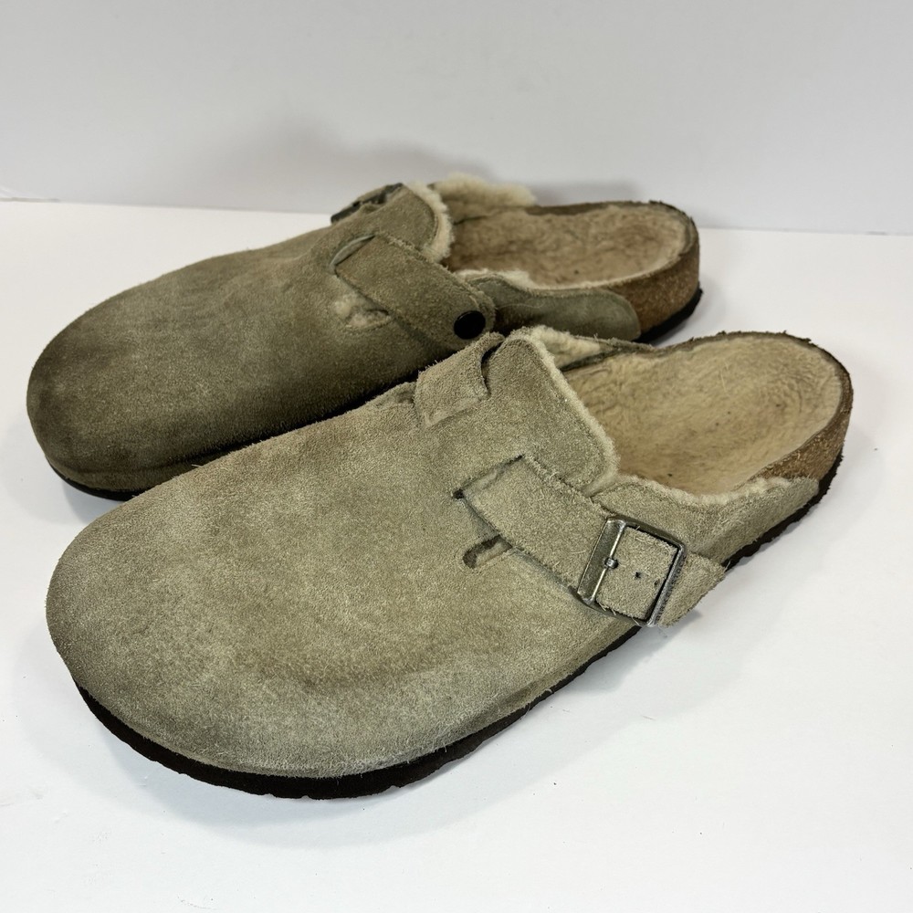 Birkenstock Boston Shearling Lined Clogs Taupe Suede EU Size 45 US Men Size 12