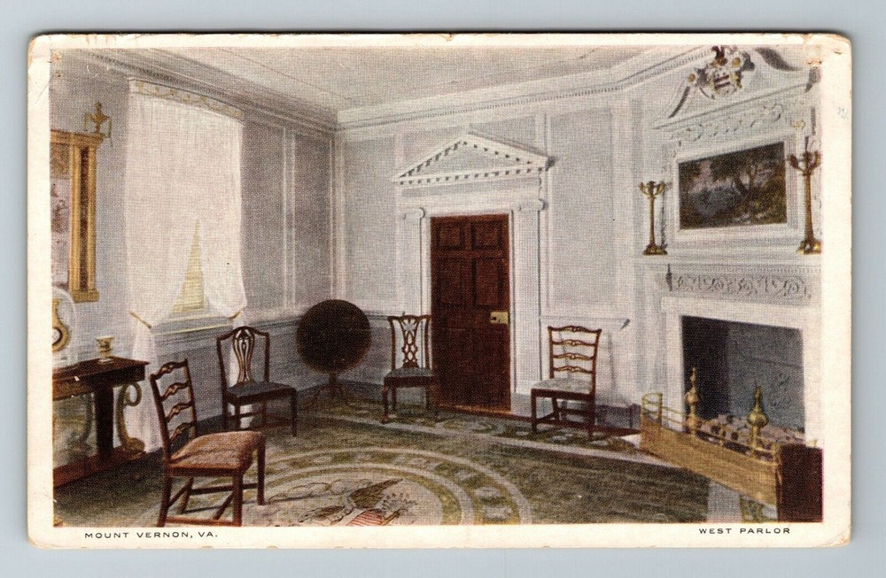 Mount Vernon VA-Virginia, West Parlor, Interior View, Vintage Postcard