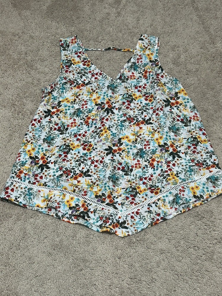 Ana Womens Shirt Size Small Multicolor Floral Print Lightweight Flowy Sleeveless