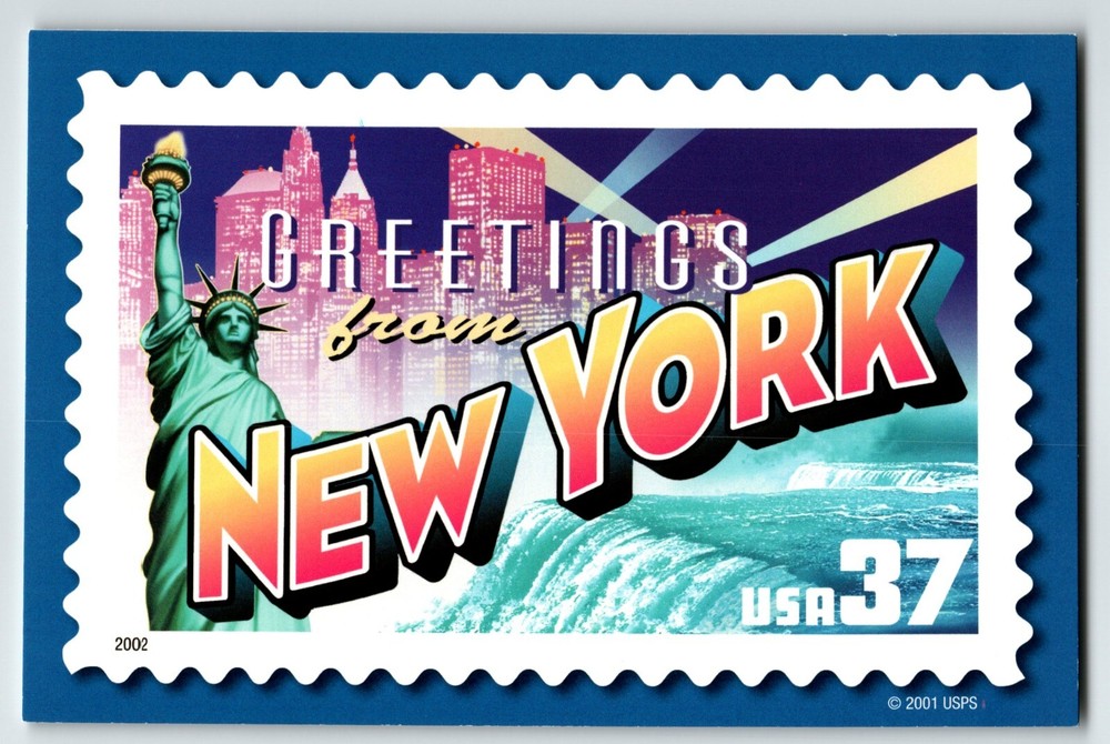 Vintage USPS Statue of Liberty Chrome Postcard Greetings From New York Large Letter 2001