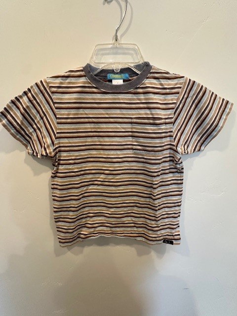 VINTAGE Gymboree Boy Blue & Brown Striped Short Sleeve T Shirt Size 7 (2004)