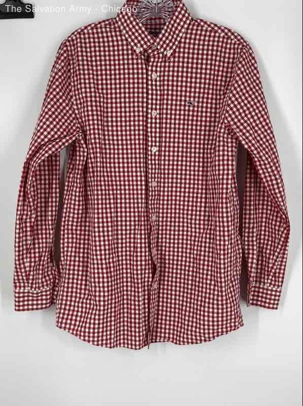Vineyard Vines Boys Red White Check Whale Button-Up Shirt Size XL 18