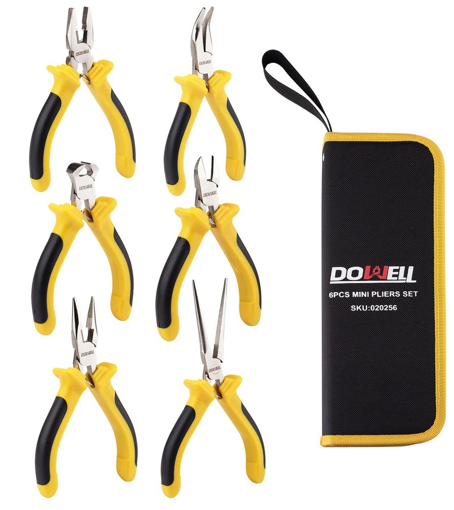 6-Piece Mini Pliers Set with Needle, Diagonal, Long, Bent Nose & End Cutters