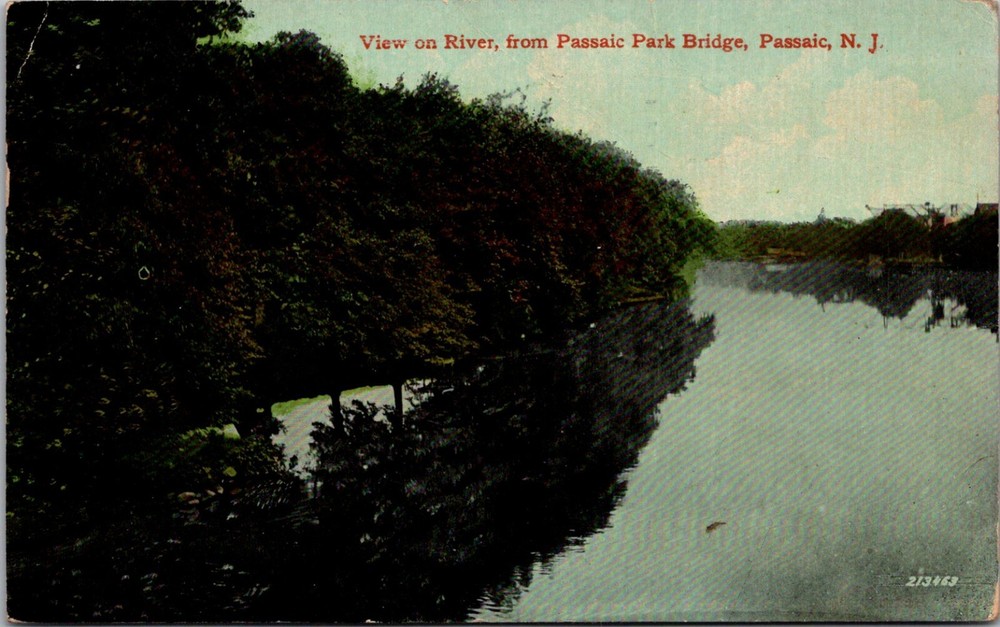 View on River From Passaic Park Bridge, Passaic NJ c1914 Vintage Postcard C49