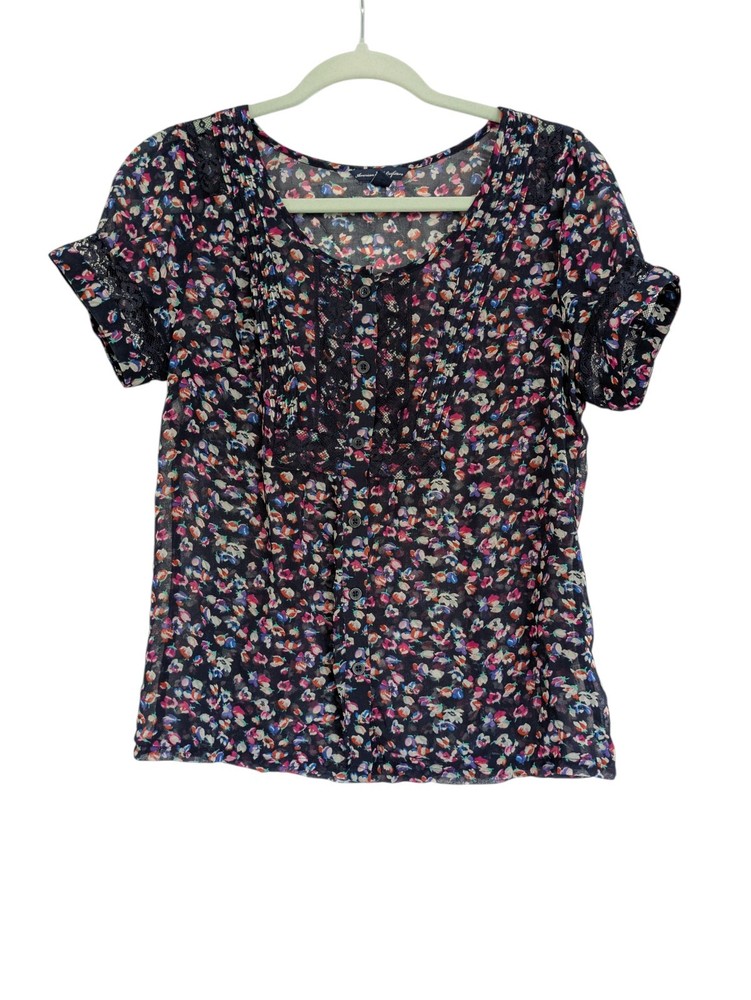 American Eagle Whimsical Y2K Sheer Floral Short Sleeve Top Fairy Women’s S