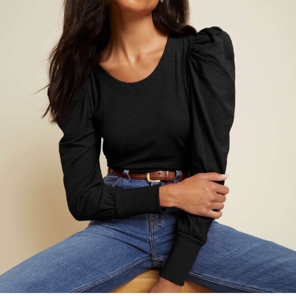 NATION LTD Romy Blouse Top Women XS Long Puff Sleeve Pima Cotton